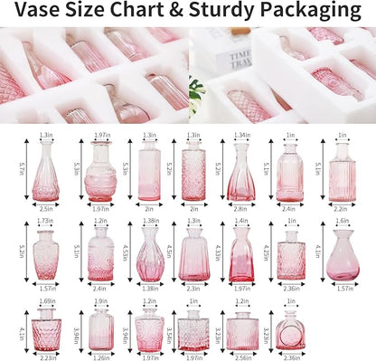 Pink Glass Bud Vases Set of 20, Small Flower Vases for Wedding Centerpieces,Pink Bud Vases in Bulk Glass Vase for Table Decoration,Home Decor (Pink-20pcs)