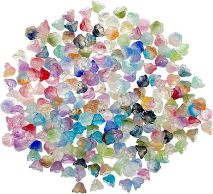 200PCS Bellflower Glass Beads, Gradient Clear Bead for Jewelry Making, Mixed Color Trumpet Flower Beads for Keychains Earrings Bracelets Necklaces Lanyard DIY Handicrafts