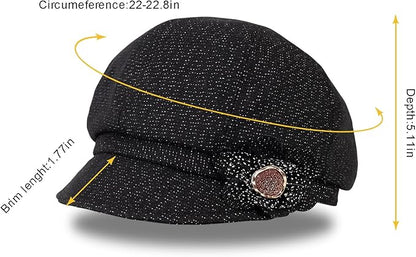 Women Retro Classic Visor Newsboy Cabbie Cap Beret Hats with Flower Buckle for Woman Ladies