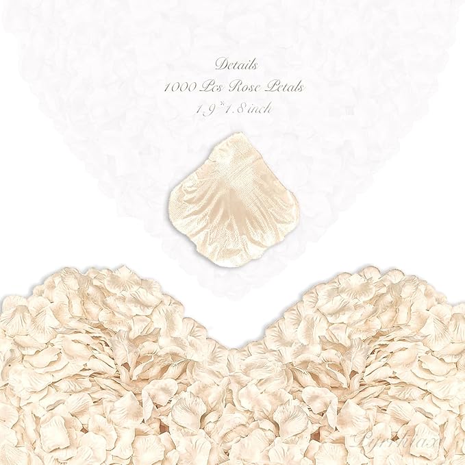 1000Pieces Rose Petals, Artificial Flower Petals Fake Rose Petals for Romantic Night,Wedding,Proposal Anniversary Flower Decorations (Champagne)