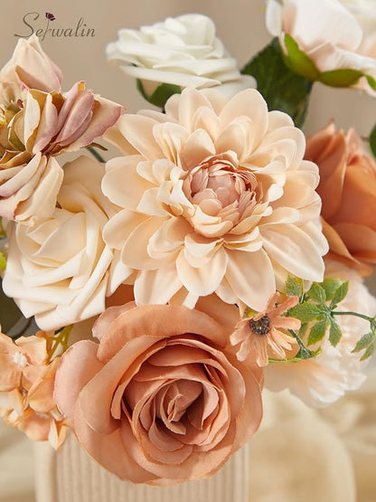 Serwalin Nude Color Artificial Flowers Combo Silk Flowers with Stems Boho Flowers Fake Cake Flowers for DIY Wedding Bouquets Centerpieces Arrangements Baby Shower Party Home Decorations