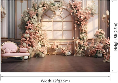 AOTOFO 12x8ft Pink Flowers Wedding Backdrop Elegant Rose Blossom Floral Pretty Plant Photography Background for Woman Bride Party Girls Bridal Shower Photo Studio Shoot