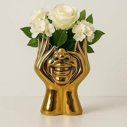 Face Vase Unique Ceramic Vase for Room,Office,Home Decor,Gold,C