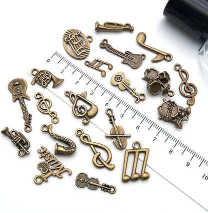 WOCRAFT 60pcs Antique Bronze Music Bracelet Charms for Jewelry Making Sets DIY Necklace Bracelet Keychain Crafting Charms Kit Craft Supplies (SN895)
