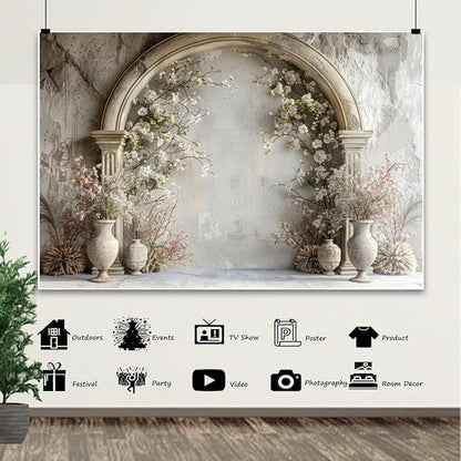 7x5ft Vintage Wedding Floral Backdrop Countryside White Wildflower Old Building Wall Photography Background for Valentines Day Bridal Shower Birthday Princess Couples Women Portraits