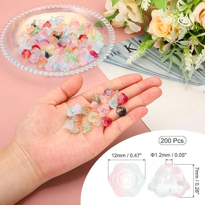 PATIKIL Glass Trumpet Flower Beads, 200 Pcs Gradient Flower Bead Charm for Jewelry Making DIY Craft, Bracelets, Earrings, Necklaces Decorations, Pink, Green