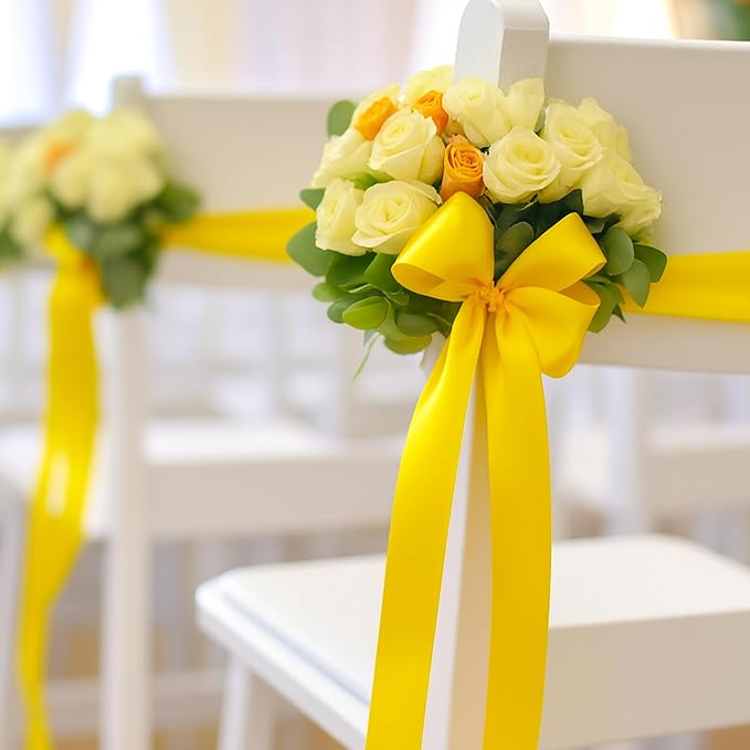 Fullive 1 1/2 Inch Yellow Ribbon, 30 Yards Ribbons for Crafts, Polyester Satin Ribbon for Gift Wrapping for Birthday Christmas Decorations Party Favor DIY Bows Floral Arrangements Wrapping Bouquet
