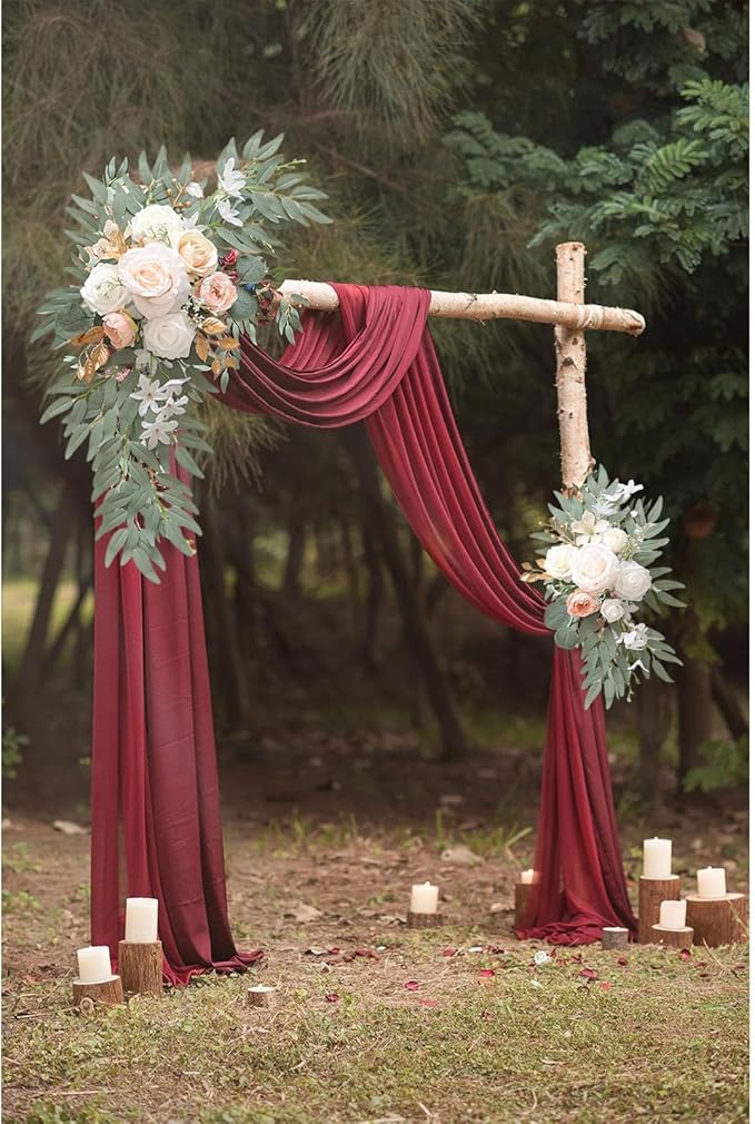 Champagne Wedding Arch Flowers, Faux Flower Swag Set of 2, Champagne Floral Swag for Wedding Arch Welcome Signs, Reception Ceremony Signs Decor