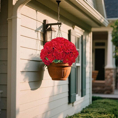 UV Resistant Red Geranium Fake Outdoor Flowers Christmas Decor- 6 Bundles Realistic Silk Artificial Flowers for Outside for Planter Hanging Basket, Faux Plants for Garden Porch Yard Home Décorations