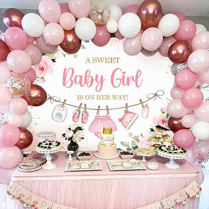 Sensfun Cute Clothes Baby Shower Backdrop A Sweet Baby Girl is On Her Way Banner Watercolor Pink Floral Sweet Little Girl Baby Shower Party Decorations Banner Supplies Photo Booth Props 7x5ft