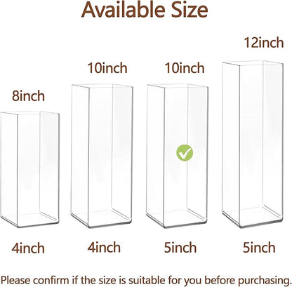 Acrylic Square Flower Vase, Non-breakable Vase, 5" x 5" x 10" Tall Clear Vases for Flower, Large Cube Floral Plant Container, Planter Terrarium for Wedding Party Event, Home Office Decor