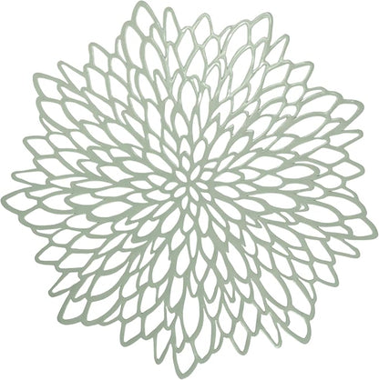 Snowkingdom Sage Green Placemats Set of 8, Round Pressed Vinyl Leaf Washable Place Mats 15 Inch Dinning Floral Table Mats for Wedding Birthday Baby Shower Easter Christmas Holiday Party Decorations