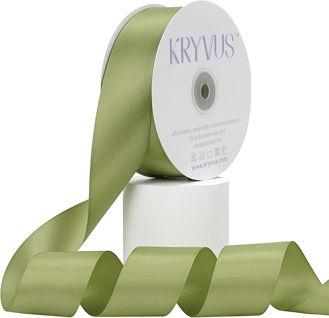 Moss Green Satin Ribbon, Double Faced 1-1/2 Inch X 50 Yards Moss Green Ribbon, Premium Satin Ribbon for Gift Wrapping, Crafts, Hair Bow Making, Sewing, Flower Bouquet, Wedding Party Decor