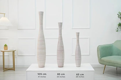 Leewadee Decorative Tall Floor Vase for Living Room Decor, 34 inches, White Wash, Resin
