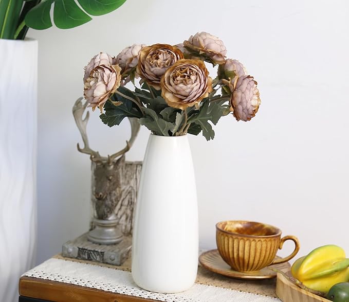 IPOPU 10pcs Coffee Peonies Artificial Flowers Real Touch Silk Peonies with Stems Real Look Fake Peony for Home Wedding Hotel Office Party Centerpiece Decorations