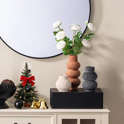Ceramic Vase Home Table Decor - Flower Vase Set of 3 Living Room Kitchen Decorations Farmhouse Modern Rustic Vases Decorative Centerpiece for Shelf Bedroom Office Bathroom Dining Coffee Desk
