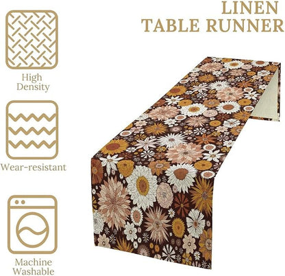 Boho Floral Table Runner, Vintage Country Farmhouse Daisy Flowers Modern Kitchen Dining Room Decoration for Indoor and Outdoor Wedding Party Banquet Table Runner 13x90 Inch