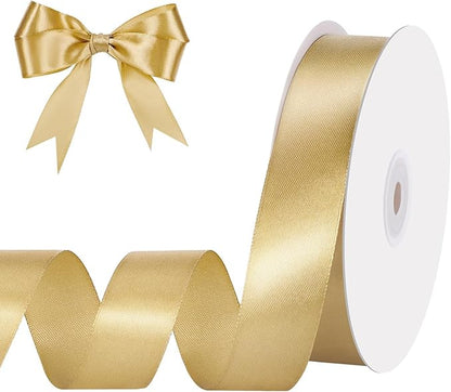 Gold Ribbon 1 Inch 50 Yards Gold Satin Ribbon Gift Bows for Wedding Party Holiday Christmas Decorations Gift Wrapping Ribbons Crafts Hair Bows