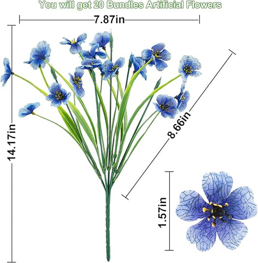 20 Bundles Artificial Flowers for Outdoors or Indoor Garden Home Decoration,No Fade Fake Flowers Faux Plants for Decoration Hanging Planters,Porch Window Box Garden Wedding Farmhouse Fake Plants