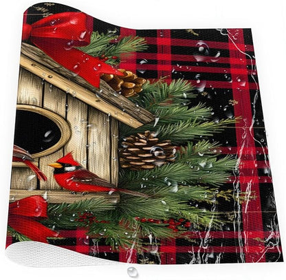 Christmas Art Waffle Cardinal Placemats Set of 1 PVC Vinyl Non Slip Table Mats Heat Resistant Place Mats Washable Wipeable Dining Table Mat for Kitchen Decor Party Indoor Outdoor Decorative Gift