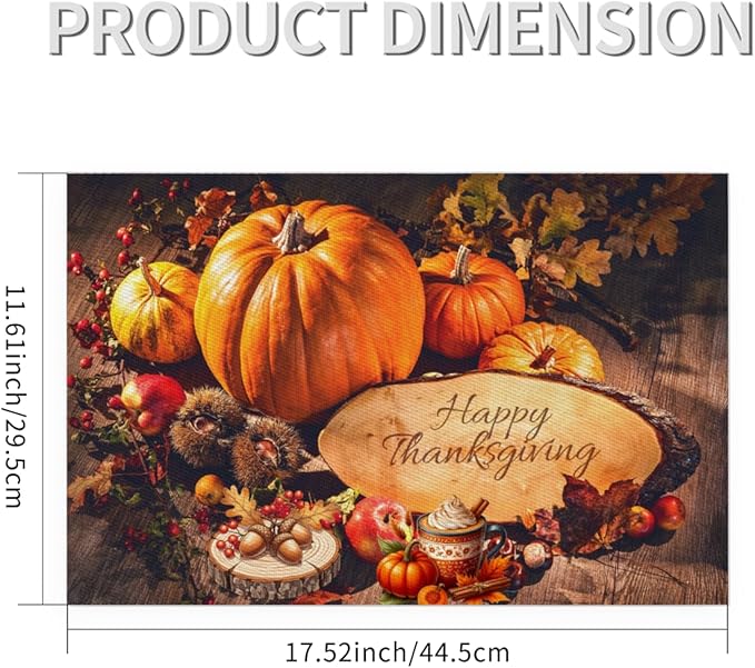 Thanksgiving Holiday Modern Pumpkins Placemats Set of 1 PVC Vinyl Non Slip Table Mats Heat Resistant Place Mats Washable Wipeable Dining Table Mat for Kitchen Party Indoor Outdoor Decorative Gift