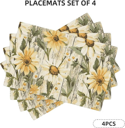 Placemats 4 pcs Daisy Double-Layer Imitation Linen Place Mats Non-Slip Heat-Resistant Tablemats for Home Restaurant Hotel 18×12 Inch