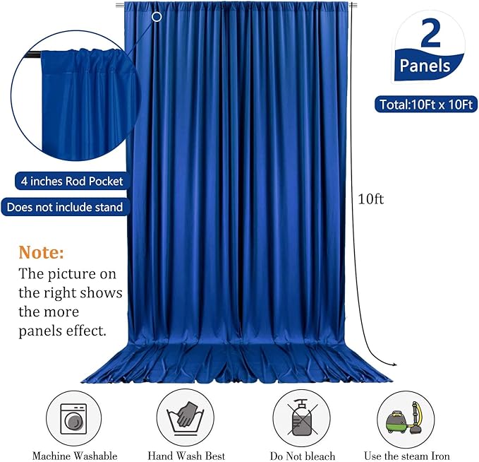 10 x 10 Feet Royal Blue Backdrop Curtain for Partie, Background Curtains for Photoshoot, Birthday, Wedding, Halloween, Thanksgiving, Christmas, New Year Party Decorations 5Ft x 10Ft, 2 Panels