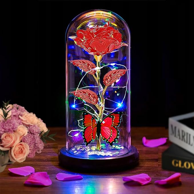 Womens Gifts for Christmas,Christmas Flowers Gifts for Women Mom Sister Grandma Wife Girlfriend, Rose Gifts for Mom,Xmas Gifts Her,Glass Flowers Light Up Rose for Women Red