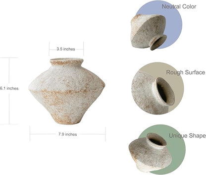 Handmade Rustic White Ceramic Vase Decorative Flower Vase, Textured Pottery Vase for Centerpieces, Kitchen, Living Room, Bedroom Decor Gifts