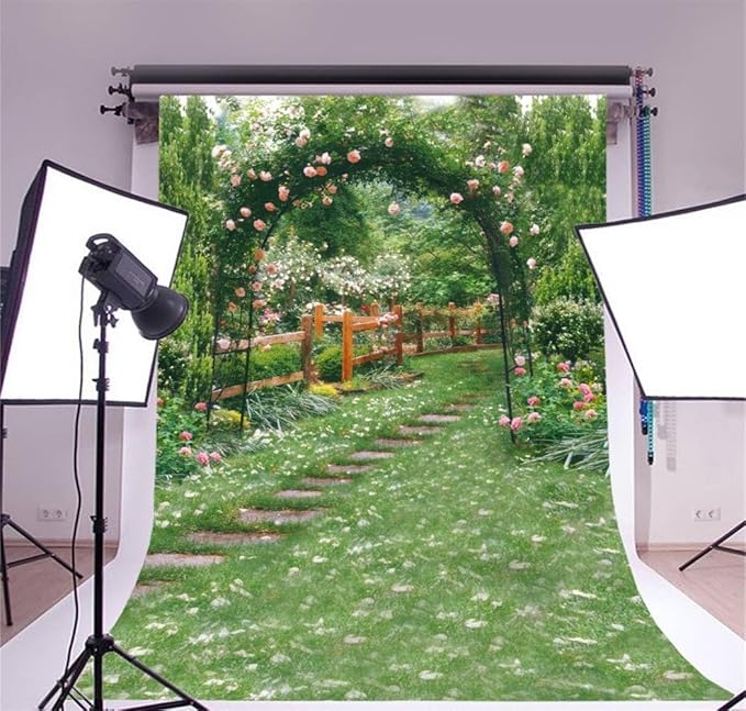 AOFOTO 8x10ft Wedding Archway Backdrop Romantic Garden Flowers Photography Background Beautiful Floral Pergola Pathway Bride Lovers Woman Girlfriend Artistic Portrait Decoration Photo Studio Props