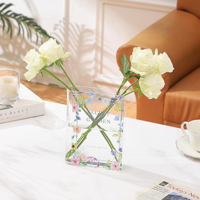 Acrylic Book Vase,Clear Book Vases for Flowers, Book Flower Vase, Small Vase, Book Lovers Gifts, Aesthetic Vases for Living Room/Bookshelf/Bedroom/Office Decor, Set of 3