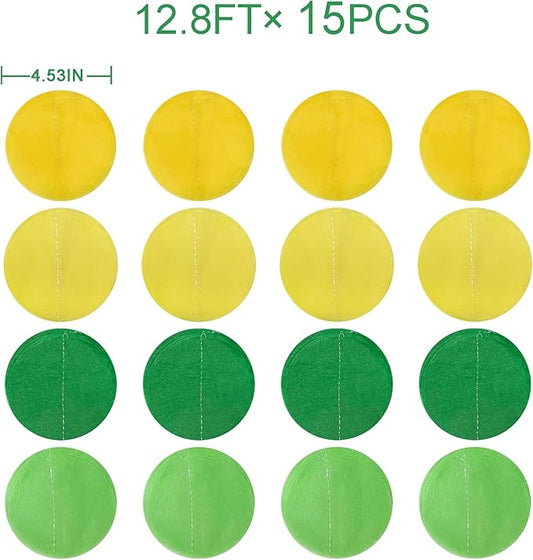205Ft Yellow Green Party Decorations Ombre Green Yellow Circle Dot Backdrop Garland Tissue Paper Polka Dots Hanging Streamer for Spring Summer Birthday Engagement Wedding Bridal Shower Party Supplies