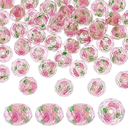 PH PandaHall 45pcs 11~12mm Gold Sand Lampwork Beads Glass Handmade Round Loose Beads for Rosary Making Jewelry Craft Making with 2mm Hole - Gloden Pink