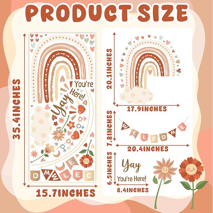 Welcome Classroom Welcome Signs Decals Boho Rainbow Bulletin Board Vinyl Stickers Peel and Stick Kids Nursery Decals for Front Door Wall Decors Yay You're Here Decor for Daycare Toddler Teacher Supply