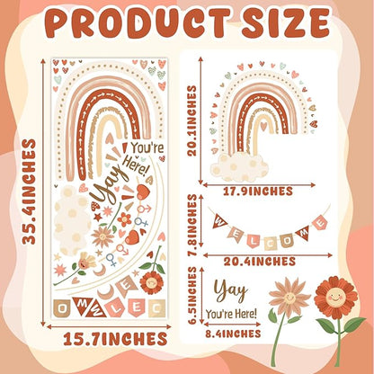 Welcome Classroom Welcome Signs Decals Boho Rainbow Bulletin Board Vinyl Stickers Peel and Stick Kids Nursery Decals for Front Door Wall Decors Yay You're Here Decor for Daycare Toddler Teacher Supply