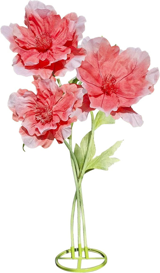 3pc Artificial Giant 3D Flowers Decorations - Huge Adjustable Height Faux Flower for Wedding Birthday Party Shop Window Display Arrangement Event Decoration (Red)