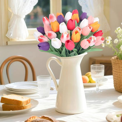 5 Color 20pcs Tulips Artificial Flowers for Real Touch Fake Tulips Slik Faux Flowers for Summer Wedding Bouquet Easter Mother's Day Home Decor (14 Inch)