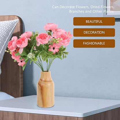 Rustic Pine Wood Vase for Dried Flowers Handmade Decorative Farmhouse Flower Container for Home and Office Natural Wooden Table Vase for Modern Floral Arrangements and DIY Bouquets
