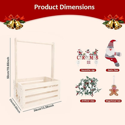 XIANMEI Christmas Wooden Baby Shower Crate Closet, Baby Basket With Artificial Wreath Garland & Accessories - Baby Shower Basket for Newborn Boys Girls, Pregnancy Gifts for New Parents