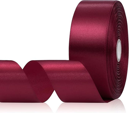 Wine Red Satin Ribbon 1-1/2 Inch 60 Yards, Solid Burgundy Polyester Fabric Ribbon for Crafts, Gift Wrapping, Flower Bouquet, Baby Shower, Birthday, Wedding and Festival Decor