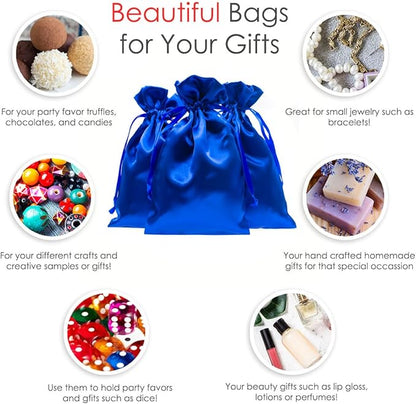 3" x 4" Blue Satin Gift Bags, Jewelry Bags, Wedding Favor Silky Drawstring Bags Baby Shower Christmas Gift Bags 50 per Pack