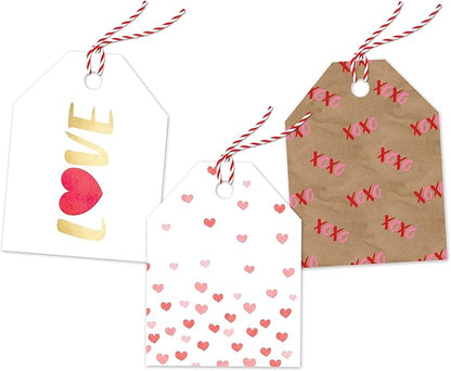 Pro Supply Global 24 Count of 2.5 Inch x 3 Inch Pre Strung Valentine's Day Fading Hearts Gift Tag Assorted Printed Designs on Large Cardstock Gift Hang Tags - Ideal to Use on Bags
