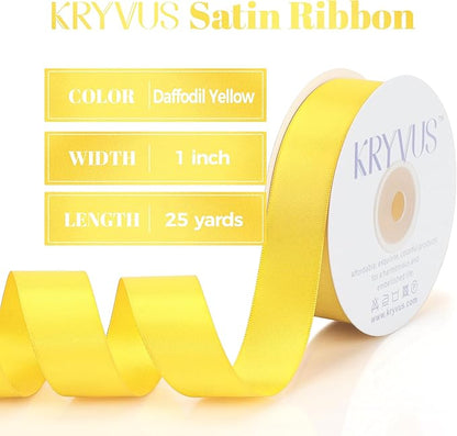 Daffodil Yellow Satin Ribbon, Double Faced 1 Inch X 25 Yards Daffodil Ribbon, Premium Satin Ribbon for Gift Wrapping, Crafts, Hair Bow Making, Sewing, Flower Bouquet, Wedding Party Decor