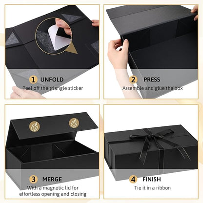 VGOODALL Black Gift Box, 14x8.7x4.3 Inches Large Gift Boxes with Magnetic Lids for Presents Anniversary Wedding Groomsman Proposal Birthday