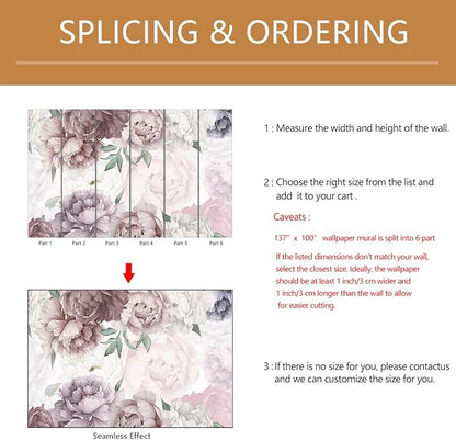 Vintage Floral Wallpaper Peel and Stick Watercolor Peony Self Adhesive Wall Mural for Living Room and Bedroom 137"x100"