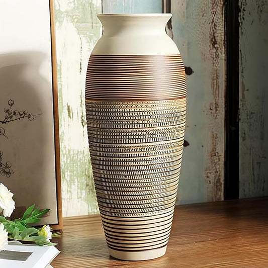 Ceramic Rustic Farmhouse Vase, 12.6" Large Vintage Flower Vase Home Decor,Tall Boho Decorative vase for Living Room, Table, Mantel, Shelf and Centerpieces Decor and Housewarming (E)
