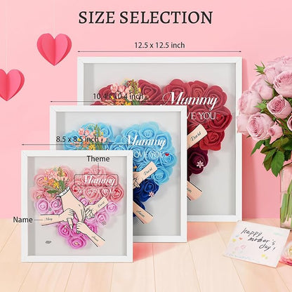 Mom We Love You - Personalized Flower Shadow Box with Names, Christmas Mothers Day Flower Box Gifts for Mom (Style 4-Hand in Hand)