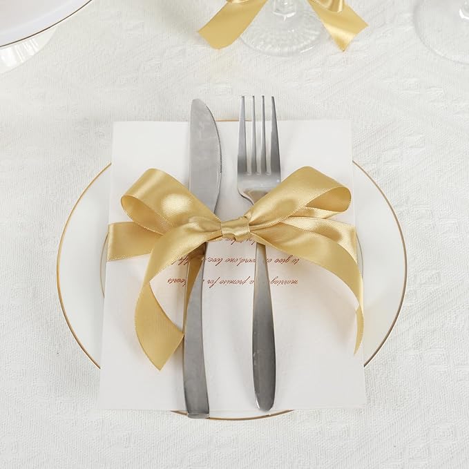 Champagne Gold Ribbon 1 Inch 60 Yards, Gold Satin Ribbon for Flower Bouquet, Graduation Lei, Crafts, Gift Wrapping, Baby Shower, Christmas and Wedding