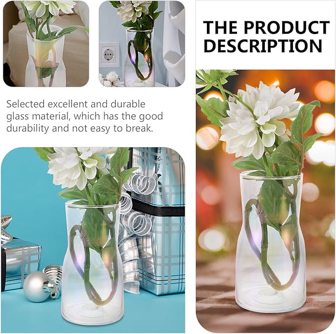 NUOBESTY Chic Iridescent Glass Vase Decor for Floral Arrangements Lightweight Transparent Desktop Ornament Modern Artistic Flower Container for Home and Office Display