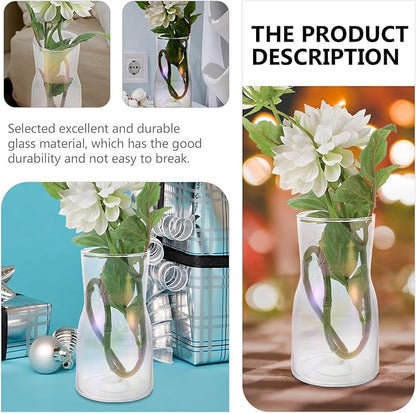 NUOBESTY Chic Iridescent Glass Vase Decor for Floral Arrangements Lightweight Transparent Desktop Ornament Modern Artistic Flower Container for Home and Office Display